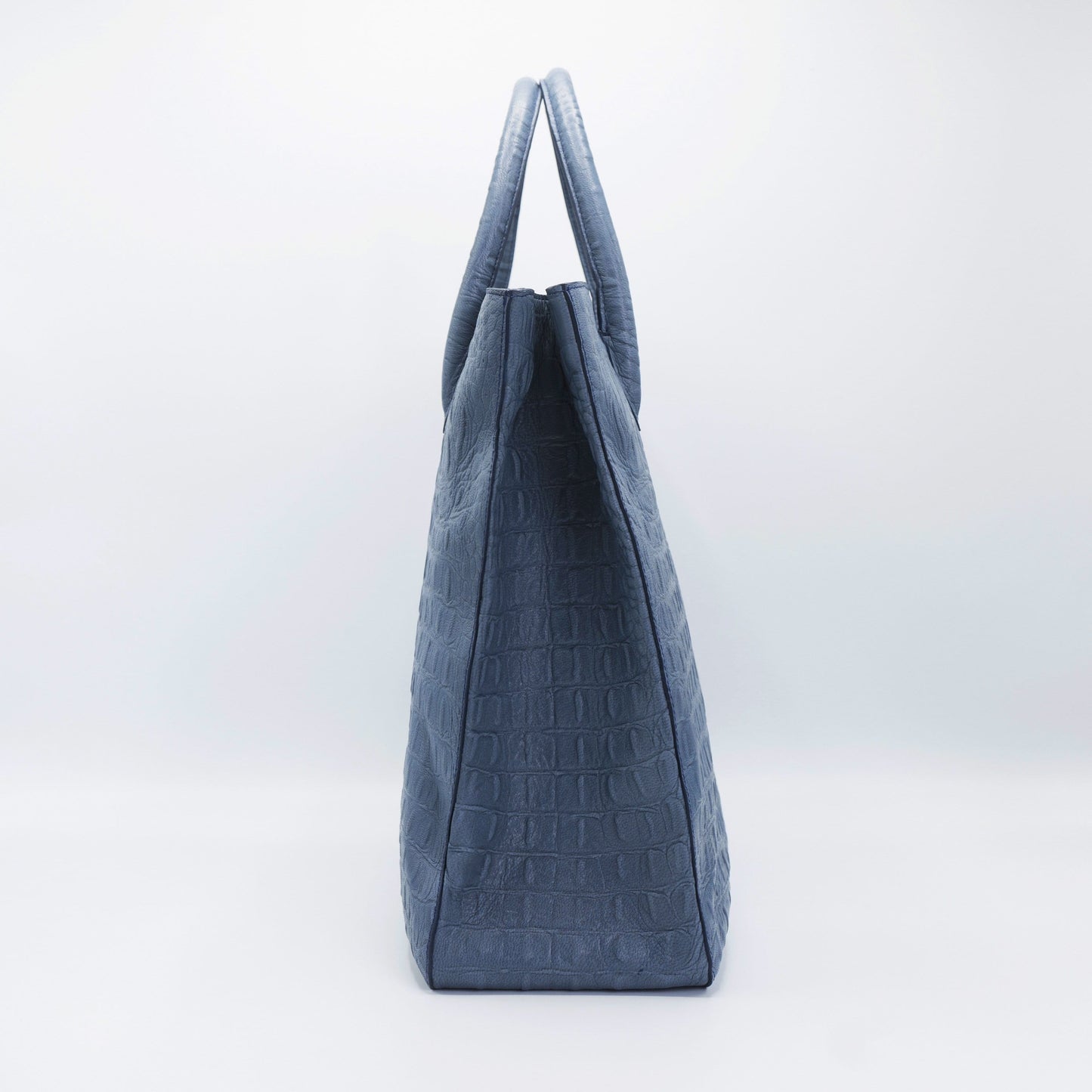 Gray Crossbody bag. Handcrafted in crocodile embossed Turkish leather, protective feet, with leather trimmed internal pockets.