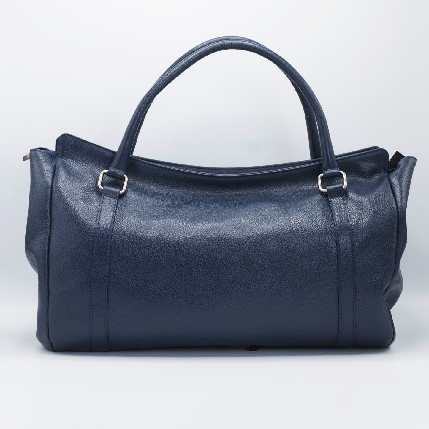 Navy and Black Leather bag, with Ostrich genuine external pocket.