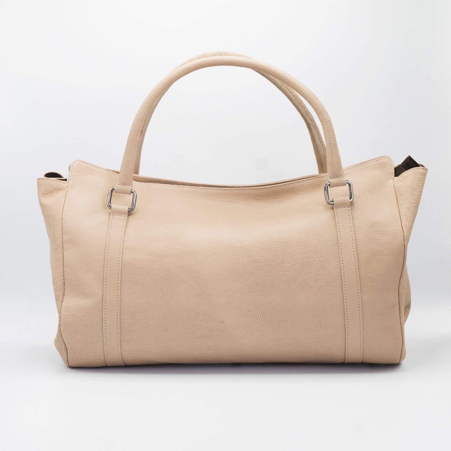 Blush and Black Leather bag, with genuine Ostrich external pocket.