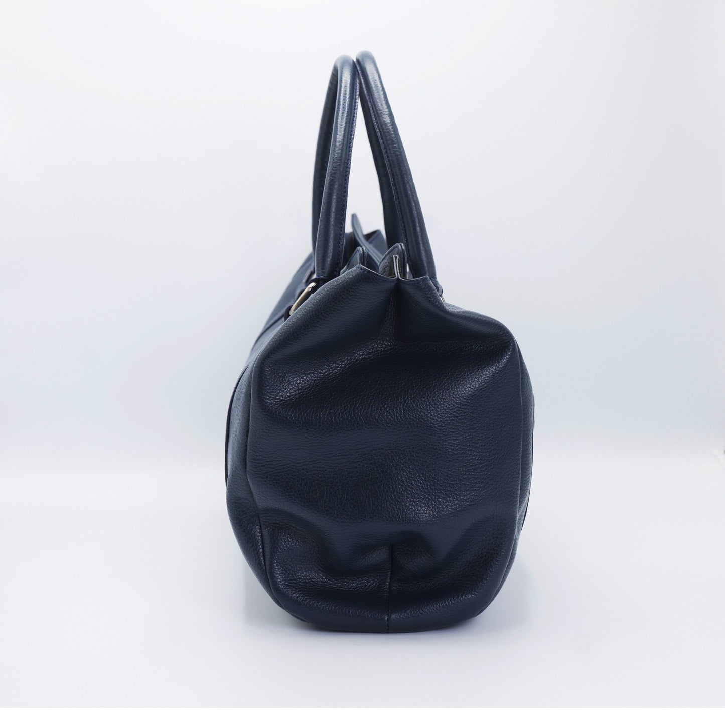 Navy and Black Leather bag, with Ostrich genuine external pocket.