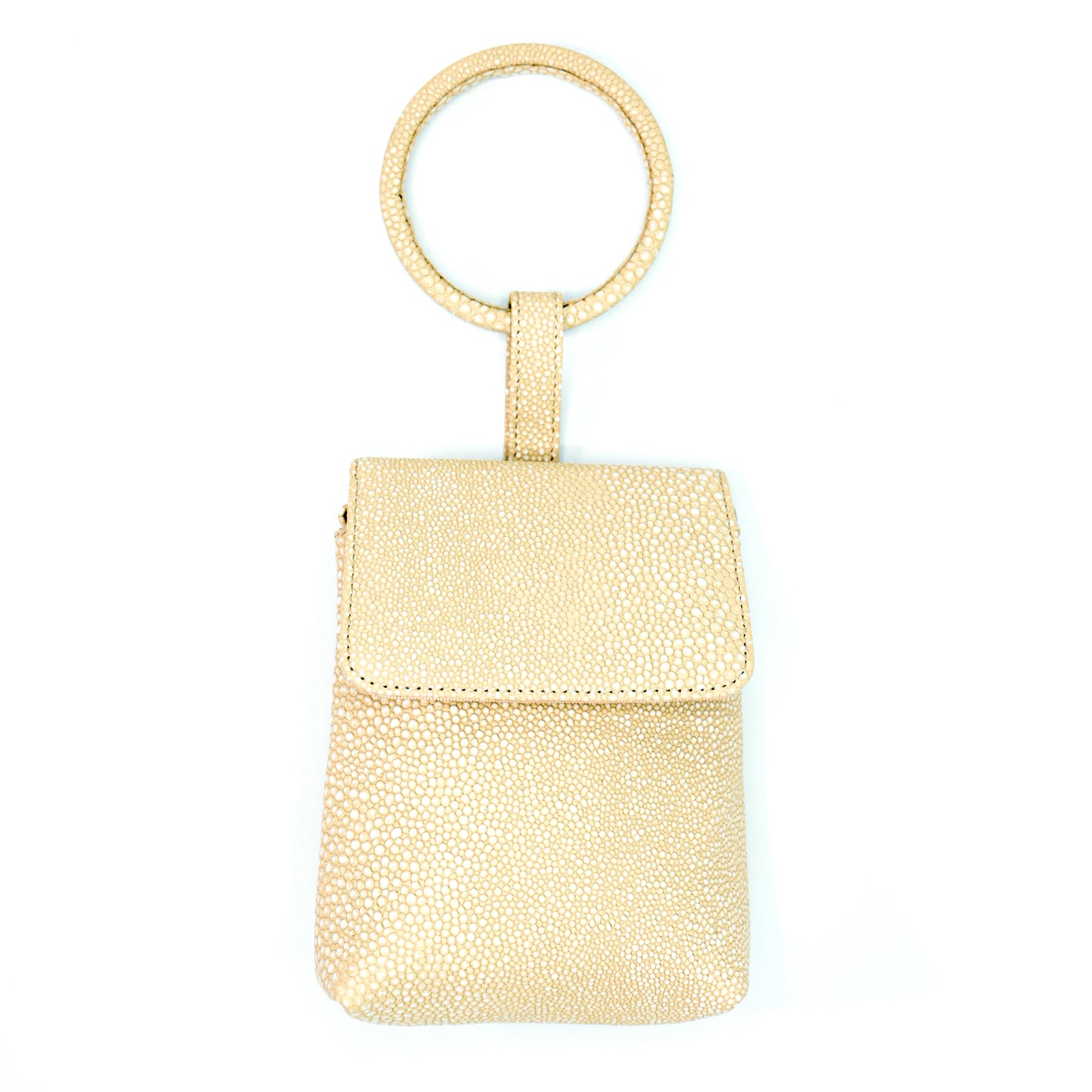 Full-grain pebbled Italian lamb leather belt, wristlet, cross-body, and clutch bag 