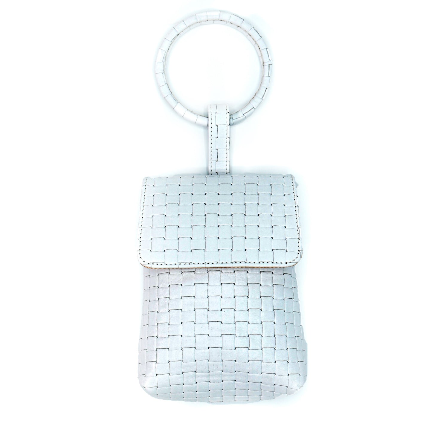 Full-grain woven Italian lamb leather belt, wristlet, cross-body, and clutch bag 