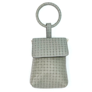 Full-grain woven Italian lamb leather belt, wristlet, cross-body, and clutch bag 
