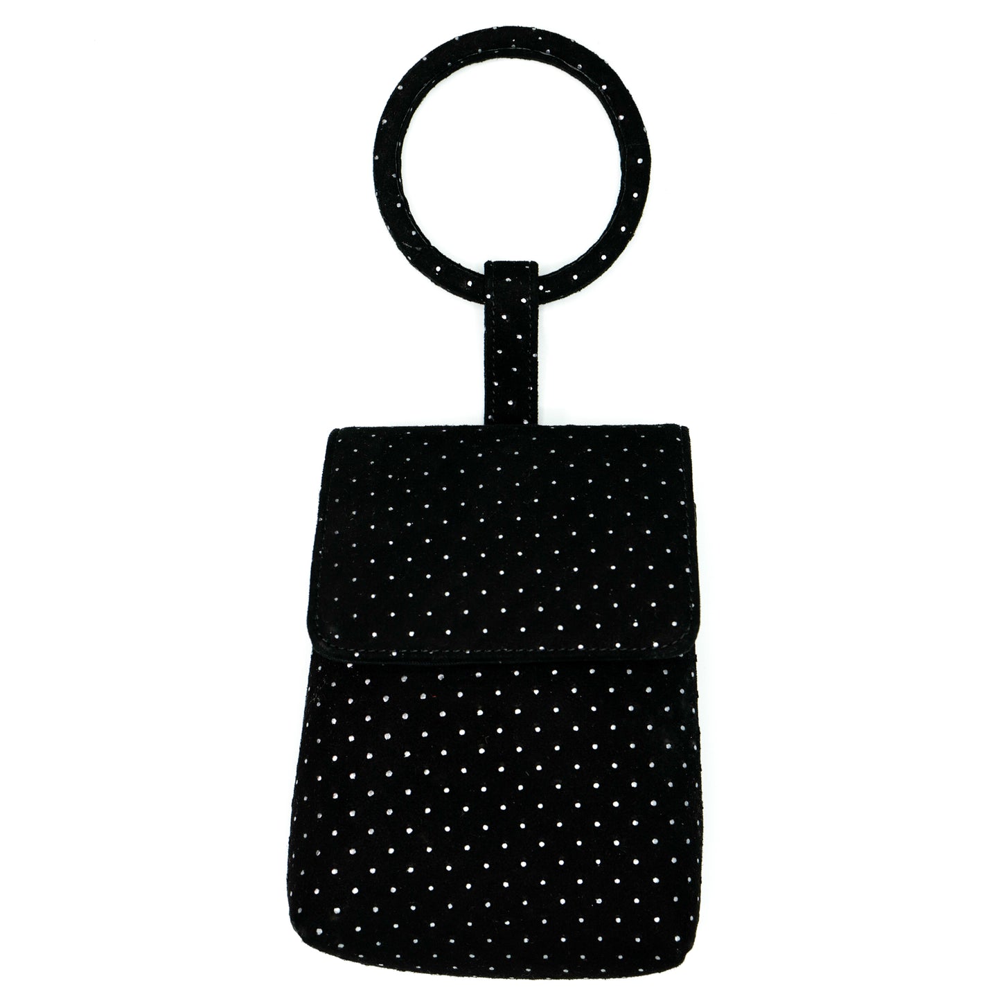 Full-grain studded Italian lamb suede belt, wristlet, cross-body, and clutch bag 