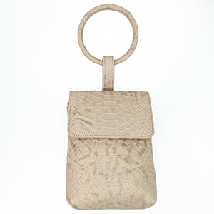 Full-grain smooth Italian lamb leather belt, wristlet, cross-body, and clutch bag 
