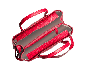 Red Crossbody bag. Handcrafted in crocodile embossed Turkish leather, protective feet, with leather trimmed internal pockets.