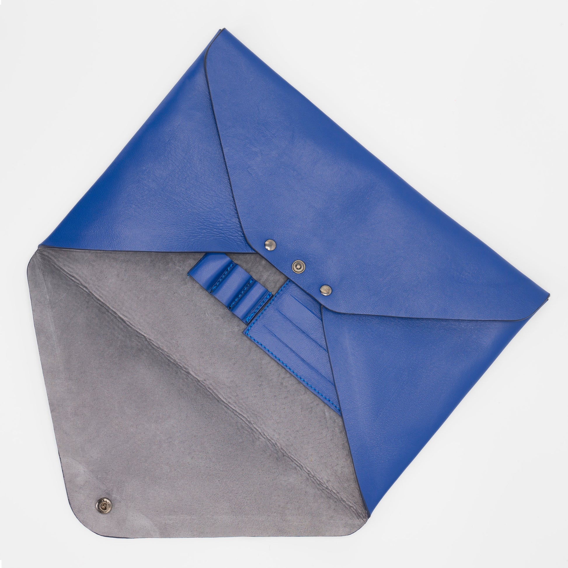The Brody Attaché. Unisex, handcrafted, glovetanned Italian saffiano leather, Italian suede lining, snap closure, embossed logo stamp, with enough space for a tablet, iPad or other esscentials. Free shipping. For the Huntington's Disease Society charity.