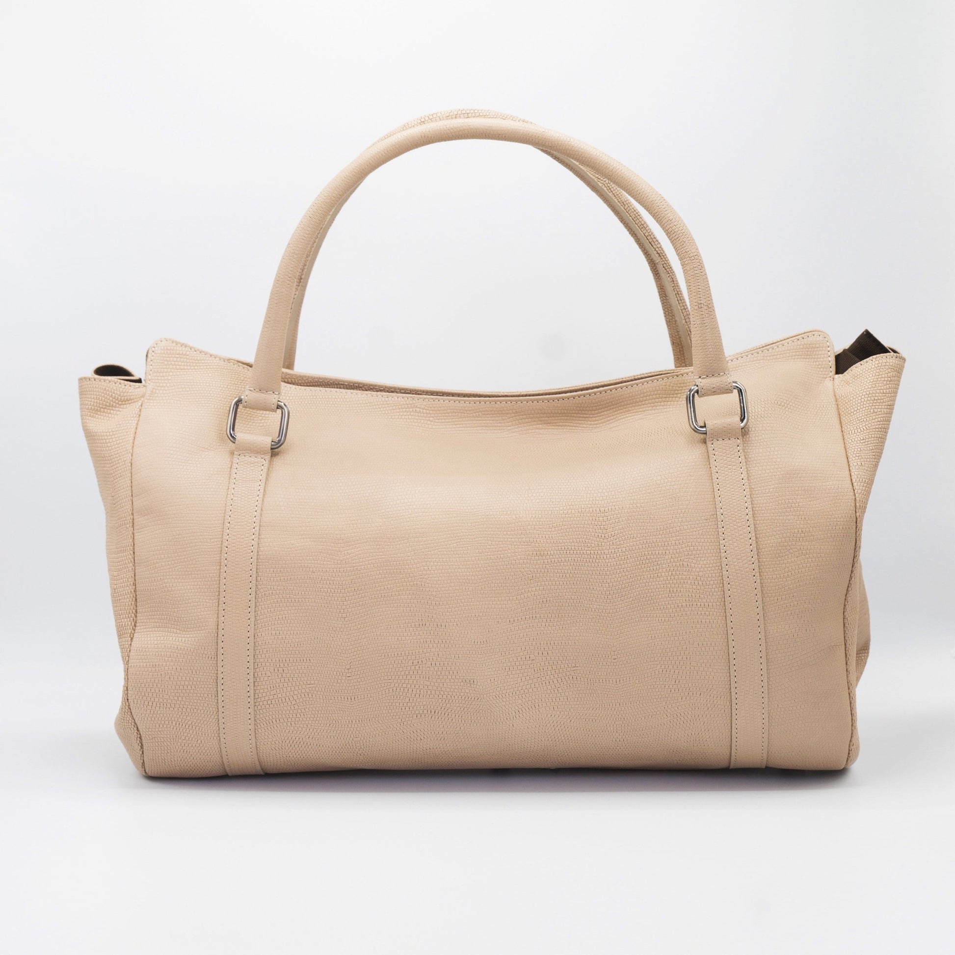 Blush and Black Leather bag, with genuine Ostrich external pocket. 