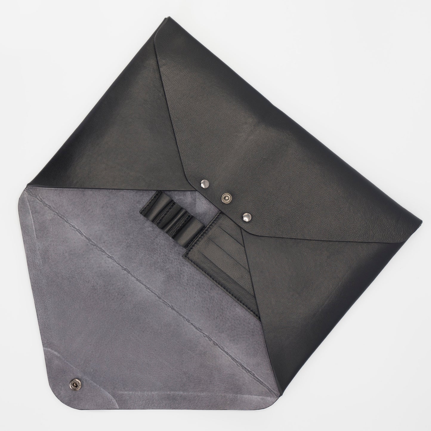 The Brody Attaché. Unisex, handcrafted, glovetanned Italian saffiano leather, Italian suede lining, snap closure, embossed logo stamp, with enough space for a tablet, iPad or other esscentials. Free shipping.