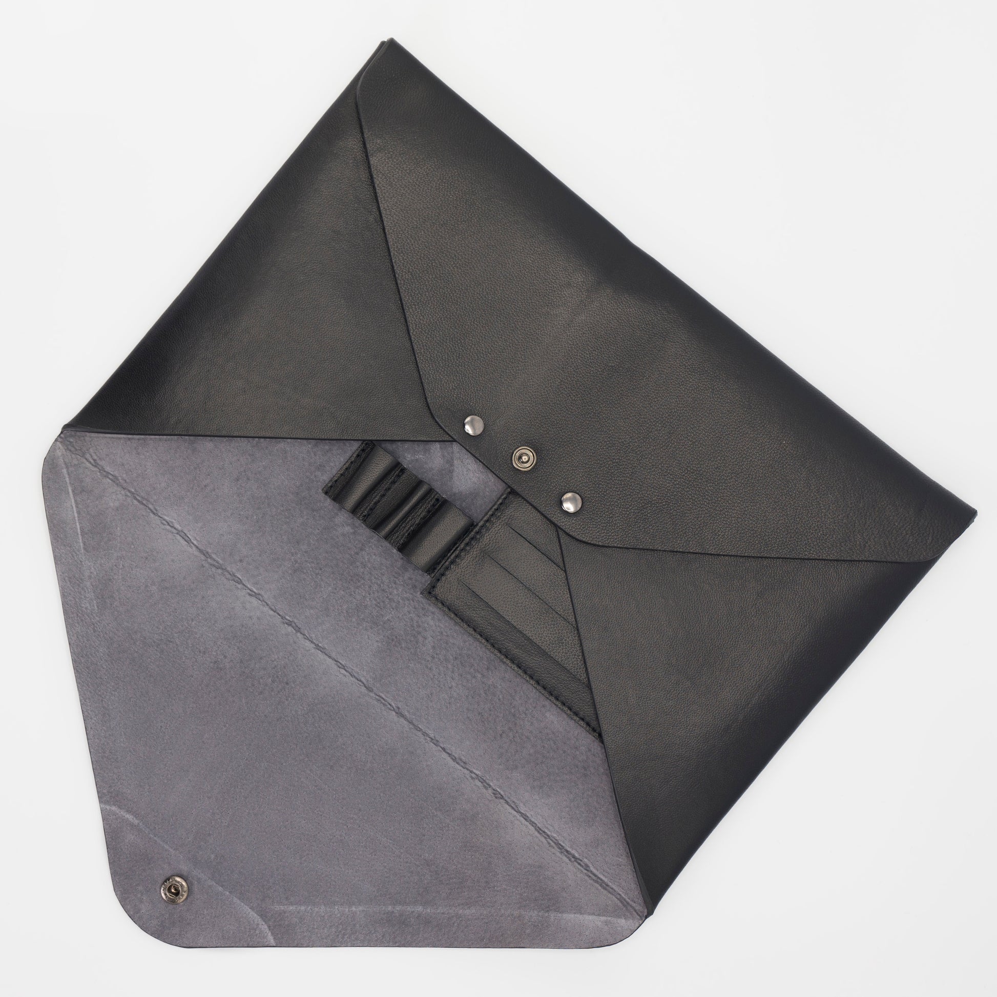 The Brody Attaché. Unisex, handcrafted, glovetanned Italian saffiano leather, Italian suede lining, snap closure, embossed logo stamp, with enough space for a tablet, iPad or other esscentials. Free shipping.