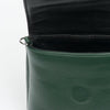Full-grain smooth Italian lamb leather belt, wristlet, cross-body, and clutch bag in green.