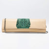 Oyster and green clutch. Kate Crocodile and leather clutch. Sexy curves, sleek lines, soft materials, with bold color pallet make this an unforgettable masterpiece. Free shipping.