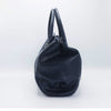 Navy and Black Leather bag, with Ostrich genuine external pocket. 
