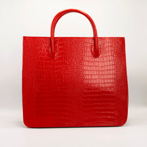 Red Crossbody bag. Handcrafted in crocodile embossed Turkish leather, protective feet, with leather trimmed internal pockets.